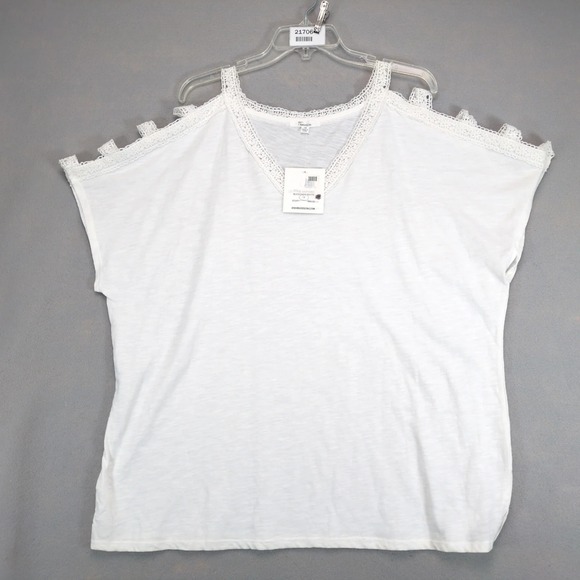 89th & Madison Tops - NWT 89th + Madison White Crochet Lace Tank Top Womens 1X Open Shoulder/Arm Boxy